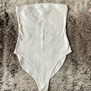 Forever 21 White Ribbed Bodysuit